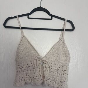 American Eagle Outfitters Cream Crochet Tie Front Camisole